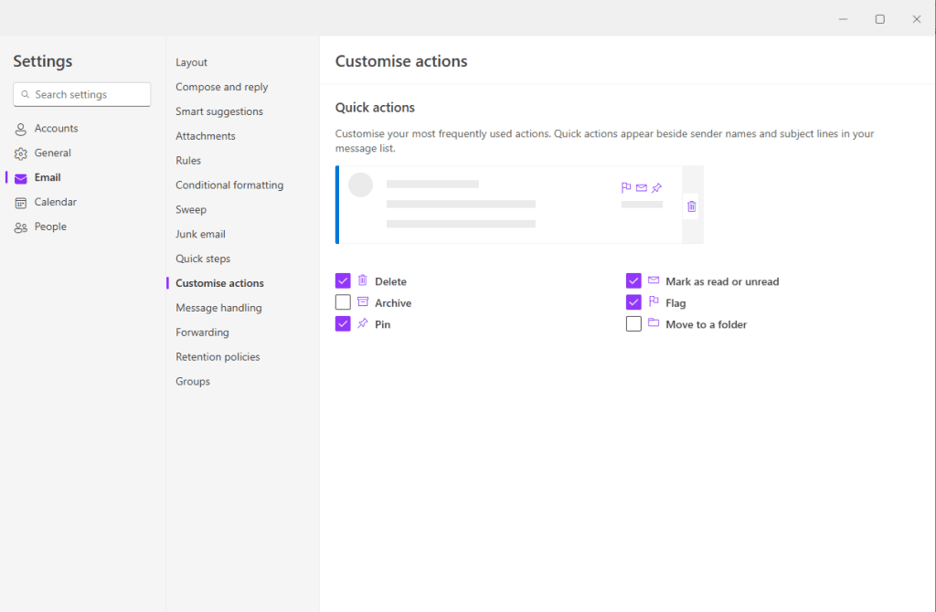 Customise actions in Outlook